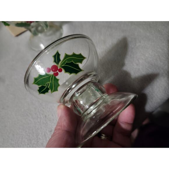 Vintage 1981 Avon Holiday Hostess Collection Candlestick Holder Candy Dish Holly - Picture 5 of 11